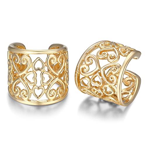 MORGAN & PAIGE .925 Sterling Silver Celtic Heart Knot Ear Cuff Earrings for Women - Rose Gold, Yellow Gold Plated or Oxidized Silver Ear Cuffs Non Piercing, Cartilage Earring Silver Ear Clips Jewelry - color: 18K Yellow Gold, size: 1/2"