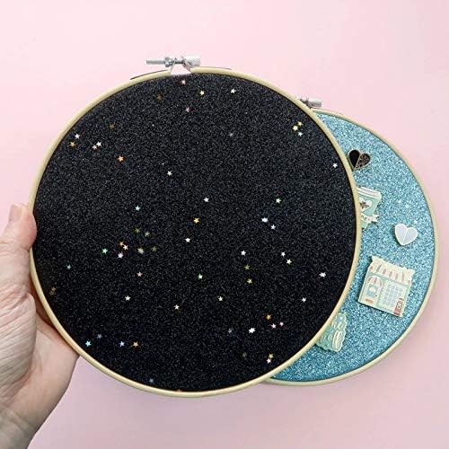 Wall Hanging Brooch Jewelry Storage Display Stand Enamel Pin Display Holder Earrings Necklace Glitter Pin Display Board with stars, Pin Collection Display, Canvas/leather Embroidery Hoop (Black) - color: Black