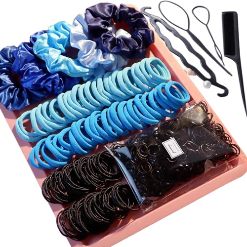 YANRONG 755PCS Hair Accessories for Woman Set Seamless Ponytail Holders Variety Hair Scrunchies Hair Bands Scrunchy Hair Ties For Thick and Curly (755PCS (Treasure Blue)) - color: 755PCS (Treasure Blue)