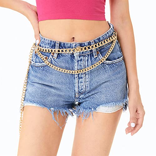 FAN&LOUIS Gold Waist Chain Belt for Women Dresses Metal Link Dangling Cinturones De Mujer - size: M:Fits waist size 31