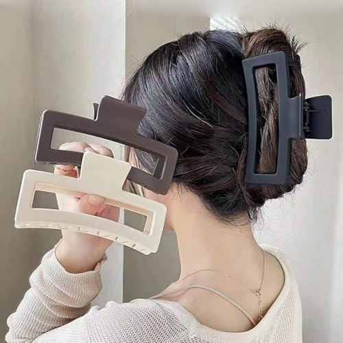 3Pcs Jumbo Hair Claw Clips for Thick Hair, 5 Inches Extra Large Non-Slip Hair Claws Rectangle Hair Clips for Buns Ponytails Strong Hold Hair Accessories for Women Girls - color: Color_01