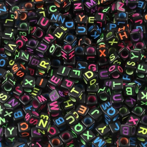 900Pcs Acrylic Letter Beads Alphabet Colorful Letter Black Cube Beads for Friendship Bracelets and Gifts Souvenir Jewelry Making(6 * 6mm Cube) - color: Colorful Black(Cube)