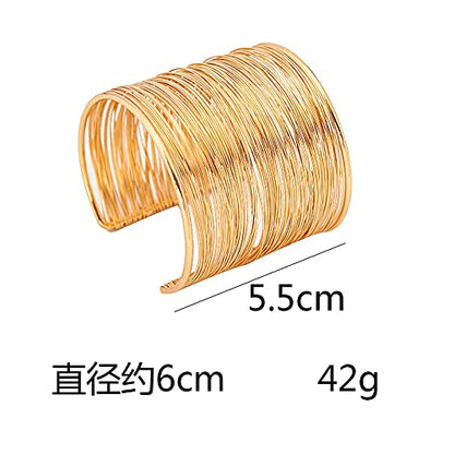 COLORFUL BLING Punk Alloy Hollow Geometric Smooth Polished Gold Hoop Open Cuff Wide Bracelet Bangle Wrist Jewelry for Women Lady - color: 4pcs gold