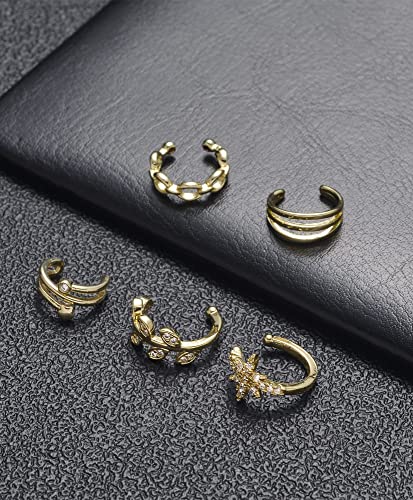 4-10 Pairs Stainless Steel Ear Cuff Helix Cartilage Clip On Wrap Earrings Fake Nose Ring Non-Piercing Adjustable - color: A6:10Pairs, Gold Tone