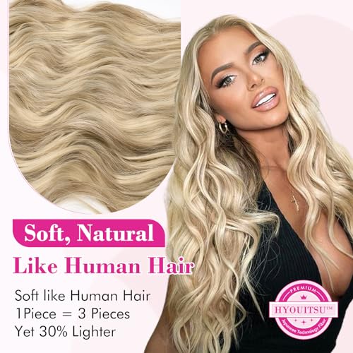 REECHO Clip in Hair Extensions, 20” One Piece Hair Extension Clip in Wefts Long Thick Beach Wavy Natural Soft Synthetic Hairpieces for Women, Dark Ash Blonde - color: Dark Ash Blonde - Wavy, size: 20 Inch (Pack of 1)