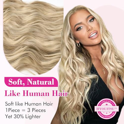 REECHO Clip in Hair Extensions, 20” One Piece Hair Extension Clip in Wefts Long Thick Beach Wavy Natural Soft Synthetic Hairpieces for Women, Dark Ash Blonde - color: Dark Ash Blonde - Wavy, size: 20 Inch (Pack of 1)