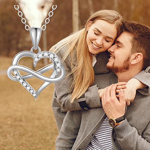 SISGEM 14kt Real Gold Heart Infinity Necklace for Women, Dainty Gold Love Heart Pendant Jewelry Anniversary Birthday Gifts for Her, Wife, Mom 18inch - color: White Gold