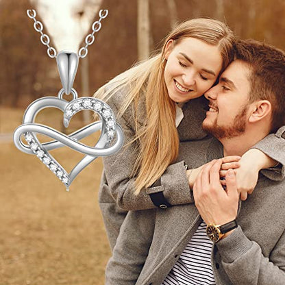 SISGEM 14kt Real Gold Heart Infinity Necklace for Women, Dainty Gold Love Heart Pendant Jewelry Anniversary Birthday Gifts for Her, Wife, Mom 18inch - color: White Gold