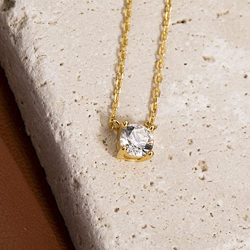 S.Leaf 18K Gold Plated Cubic Zirconia Choker Necklace for Women 925 Sterling Silver Layered Coin Moon Star Heart Circle Crystal Lariat Pendant Necklaces Gifts for Women Trendy - color: Round_Gold