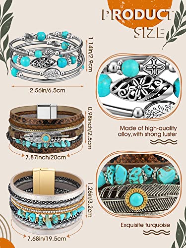 Inbagi 3 Pcs Bohemian Bracelet for Women Cowboy Chic Faux Leather Cuff Bracelet Multi Layer Western Jewelry Crystal Wristbands (Cool) - style: Cool