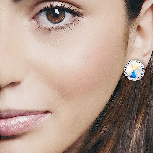 Star Light Crystal Rhinestone Clip On Earrings for Dance, Pageant, Prom | Elegant sparkling jewelry, European quality crystals for ballroom, skating, figure competition, and special events - color: 11mm Crystal AB Clip On
