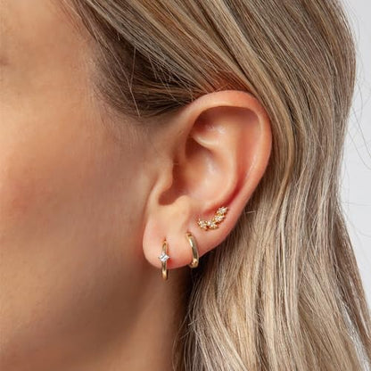 Freekiss 3 Pairs Hoop Earrings Set - Dainty Stud Dangle Cartilage for Women | Hypoallergenic Earrings, Cubic Zirconia Stackable Trendy Small Set Jewelry Gifts for Women - style: 3CZ rounded stud earrings-GD