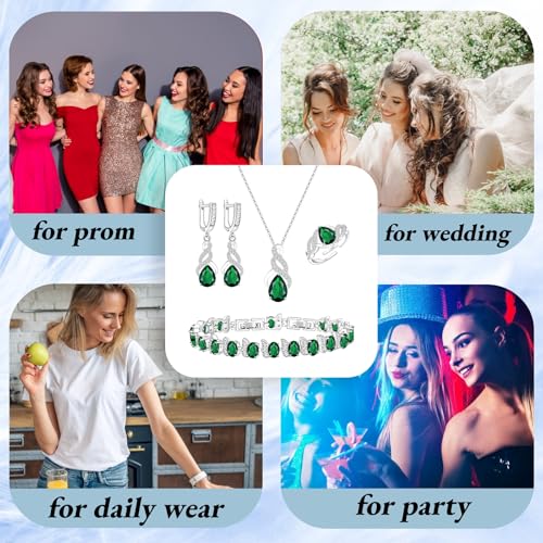 GZWHD Jewelry Set for Women CZ Earrings Necklace Ring Bracelet Set Prom Party Wedding Jewelry Gift for Mother Friend Wife - color: C-Green