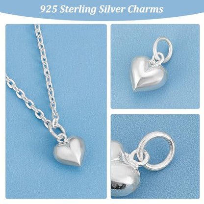PH PandaHall 2pcs 925 Sterling Silver Charms Puffed Heart Pendants 3D Heart Dangle Pendant for Women Necklace Bracelet Jewelry Making DIY Crafts Mother's Day, 4.2mm Hole - size: 10.5x9x5mm (Pack of 2)