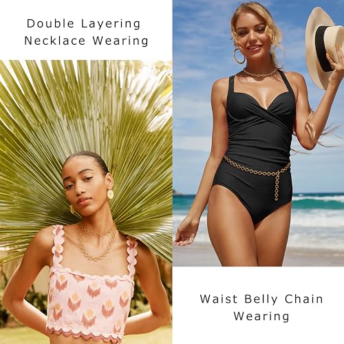 Aobei Pearl 18K Gold or Platinum Long Chain Necklace for Women Chunky Statement Chain Link Necklace Adjustable Geometric Open Chain Layering Jewelry - color: Gold Round Chain