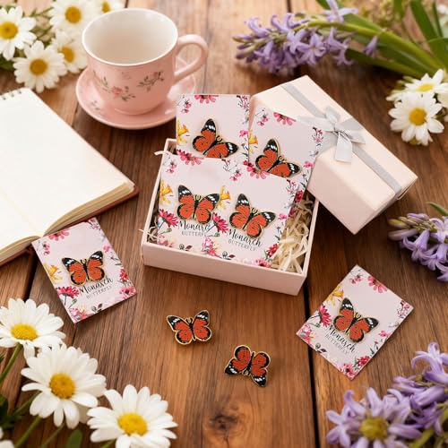 Sayglossy 30 Sets Monarch Butterfly Pins on Cards Bulk Enamel Butterfly Brooches Mother's Lapel Pins for Women Girl Gifts - style: Colorful Monarch Butterfly