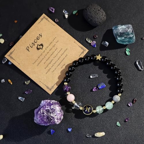 Zodiac Bracelets for Women 12 Constellations Healing Crystal Stone Beads Bracelet Birthday Zodiac Gifts Horoscope Spiritual Bracelet - color: Pisces