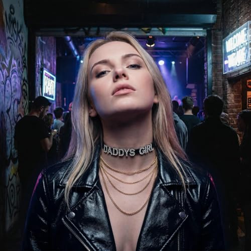 Rhomba DADDY'SGIRL Sexy Choker Necklace for Women | Sexy Matching Couple Cosplay Lingerie, Cute Kawaii Rhinestone, PU Faux Leather Collar, Lover's Bikini Jewelry