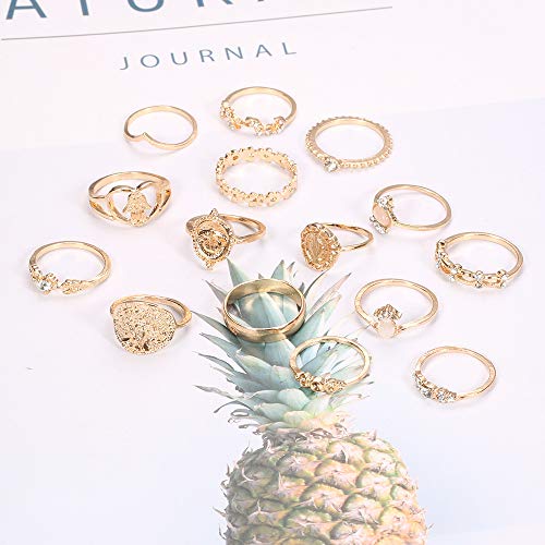 HUJUON 27-34PCS Knuckle Rings Set for Women Stackable Finger Ring Sets Vintage Joint Midi Rings Gold/Silver Star Moon Stacking Rings for Women - style: 27PCS