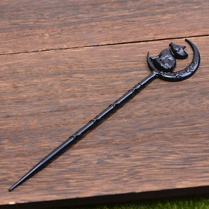 2PCS Retro Halloween Hair Sticks For Women Black Gothic Witch Moon Cat Hairpin Hair Styling Pins (CAL1) - color: CAL1