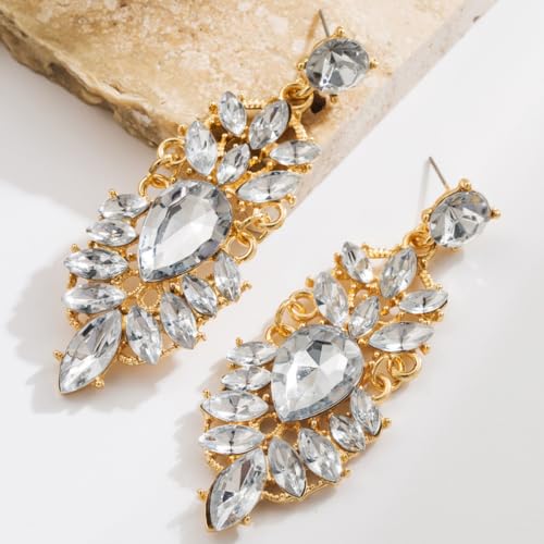Rhinestone Drop Earrings for Women Chunky Gold Crystal Teardrop Earrings Statement Wedding Party Prom Bridal Jewelry - color: Silver