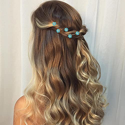 QIUTIMIY 20 Pack (Blue) Crystal Flower Hair Pins Rhinestone Hair Clips for Bridal Wedding Women Hair Jewelry Accessories, with Clear Container - color: Crystal Flower-Blue