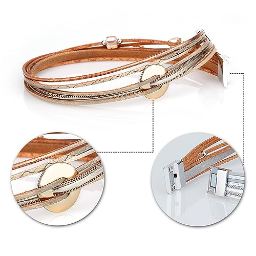 Long tiantian Boho Western Bracelets for Women Leather Wrap Bracelets Turquoise Bracelet Western Jewelry Country Concert Outfits - color: heishi bracelet(gold)