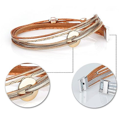 Long tiantian Boho Western Bracelets for Women Leather Wrap Bracelets Turquoise Bracelet Western Jewelry Country Concert Outfits - color: heishi bracelet(gold)