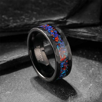 NUNCAD Black Tungsten Ring, Men's Wedding Rings with Blue/Amethyst/Galaxy Opal Ring 4mm 8mm Engagement Promise Ring Comfort Fit Size 5-12 - color: Galaxy Opal & 8mm