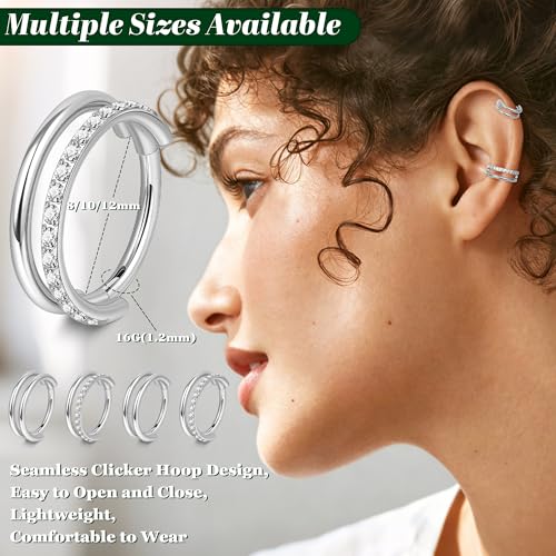 Cartilage Hoop Earrings 16G Surgical Steel Conch piercing jewelry | 4Pcs,8mm/10mm/12mm, Stacked Clicker, Double Hoop, Tragus Helix Piercing Jewelry - color: Silver, size: 10mm