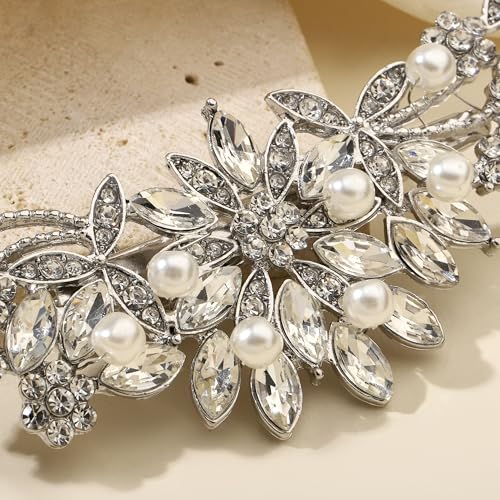 Hapibuy Crystal Rhinestone Pearl Hair Clip Comb Silver Wedding Hair Acessory Bridal Hair Pins Bride Headpiece - color: Silver-Hair Clip