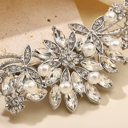 Hapibuy Crystal Rhinestone Pearl Hair Clip Comb Silver Wedding Hair Acessory Bridal Hair Pins Bride Headpiece - color: Silver-Hair Clip