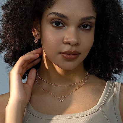 Layered Necklaces for Women - 14K Dainty Gold Plated Layering Chokers Necklaces Set Multilayer Delicate Necklace Trendy Adjustable Long Layered Necklaces for Women - style: 19 Heart Necklace
