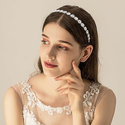 Bridal Headpiece Wedding Headband with Crystal and Hair Accessories (Silver, 5.5'') - color: Silver