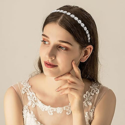 Bridal Headpiece Wedding Headband with Crystal and Hair Accessories (Silver, 5.5'') - color: Silver