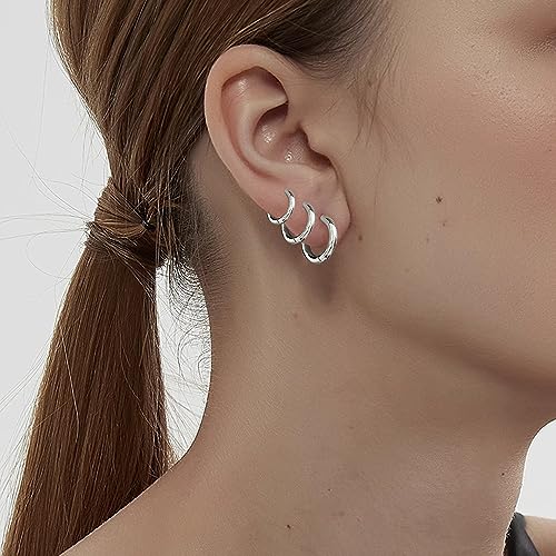 Silver Gold Hoop Earrings for Women Men, 316L Surgical Stainless Steel Huggie Hoop Earrings Set Hypoallergenic Small Cartilage Earrings Lightweight Hoop Earrings Huggie Set - color: Silver--8/10/12mm