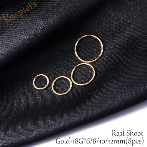 Nose Rings 20G 18G 16G 316L Surgical Steel Hinged Clicker Segment Nose Hoop Helix Cartilage Daith Tragus Sleeper Earrings Body Lip Piercing Jewelry for Women Men 6mm 7mm 8mm 10mm 12mm - style: 02:Gold-18G*6/8/10/12mm(8pcs)