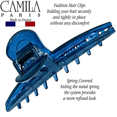 Camila Paris CP3229 French Hair Clip for Women, Narrow, Strong Hold Grip Double Teeth Girls Hair Claw Clips Jaw, Fashion Durable Styling Hair Accessories for Women, Made in France - color: Blue 3.25"