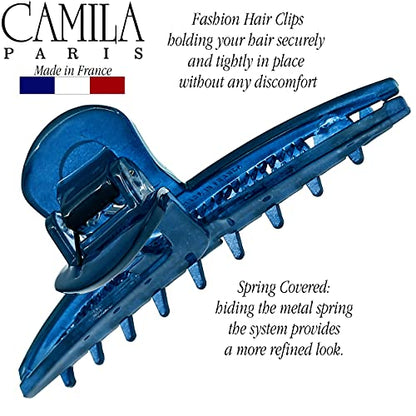 Camila Paris CP3229 French Hair Clip for Women, Narrow, Strong Hold Grip Double Teeth Girls Hair Claw Clips Jaw, Fashion Durable Styling Hair Accessories for Women, Made in France - color: Blue 3.25"