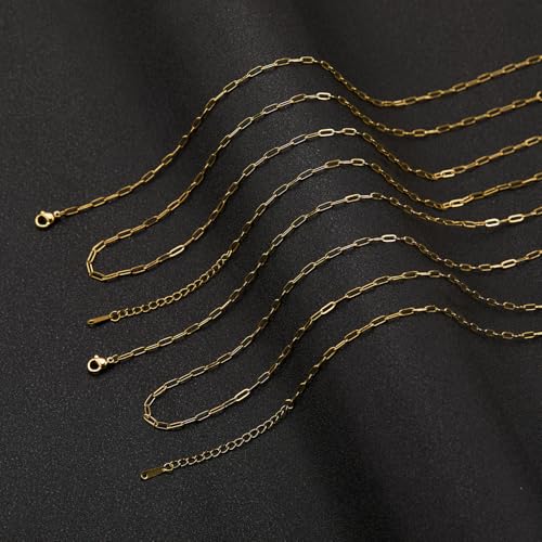YOUBEIYEE 10pcs Dainty Gold Plated Paperclip Chain Necklace for Women | Stainless Steel Jewelry Chain Necklace Bulk - color: Gold, size: 16inch (2.5x6.5mm)