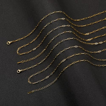 YOUBEIYEE Gold Plated Paperclip Chain Necklace Bulk 10 Pack | Stainless Steel Paper Clip Necklace for Women - color: Gold, size: 18inch (2.5x6.5mm)