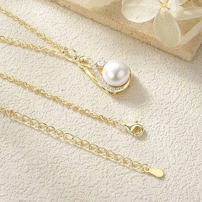 Freshwater Pearl Necklace for Women | 14K Gold Plated Infinity Pendant Fine Jewelry | Dainty Everyday Layering Chain with Lobster Clasp - color: Gold Moissanite