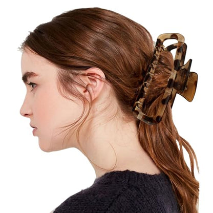 Hair Claw Clips Plastic 5.1 Inch Large Unbreakable Glossy Rectangle Square Strong Hold Jaw Clips Neutral Colors XL for Women Thin Thick Long Curly Hair - 3 Pack - color: Black&Dark Brown&Light Brown