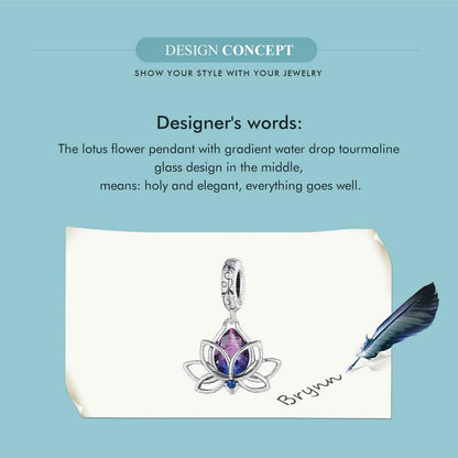 BISAER 925 Sterling Silver Charms for Bracelets Cat Dog Sloth Animal Beads Butterfly Fairy Heart Dangle Pendant Charms - color: Water-lily