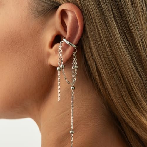 Heart Pearl Hoop Earrings Sliver Long Tassel Chain Huggie Hoop Earrings Pearl Beaded Drop Earring for Women Wedding Jewelry - color: bead