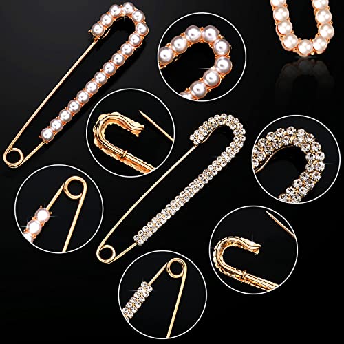 Boao 8 Pieces 4 Pieces Women Brooch Pins Sweater Shawl Clips Faux Crystal Pearl Brooches Safety Pins Dress Shirt Clips for Women