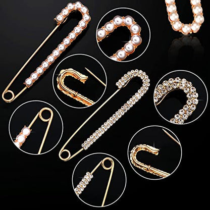 Boao 8 Pieces 4 Pieces Women Brooch Pins Sweater Shawl Clips Faux Crystal Pearl Brooches Safety Pins Dress Shirt Clips for Women