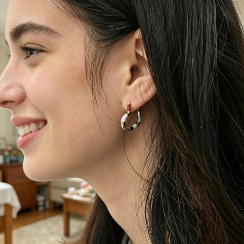 Milan Chiva 14K Gold Plated Small Huggie Dangle Earrings | Lightweight Trendy Heart Dainty Jewelry Hypoallergenic Chunky Gold Hoops Earrings Jewelry Mothers Day Gift for Women - color: F-Colorfull Heart