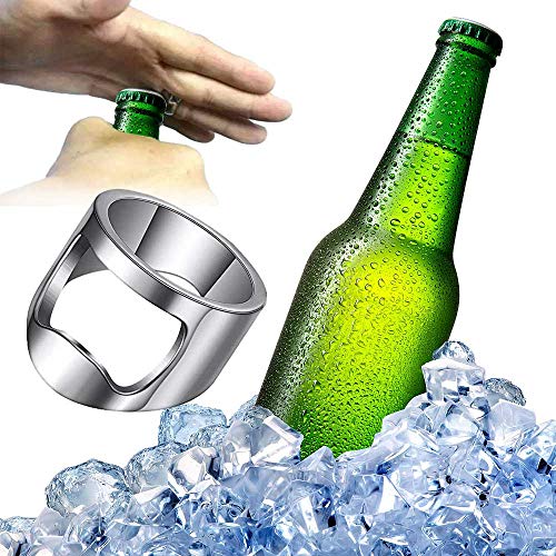 VQYSKO Bottle Opener Ring Band-Beer Bar Tool Creative Versatile Stainless Steel Finger Party Ring,Size 6 to 12