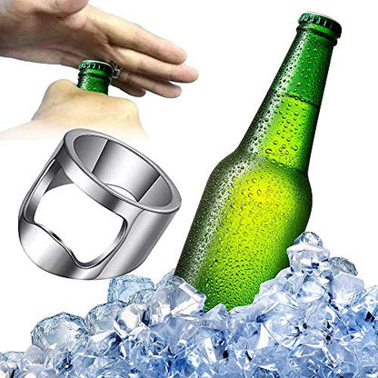 VQYSKO Bottle Opener Ring Band-Beer Bar Tool Creative Versatile Stainless Steel Finger Party Ring,Size 6 to 12
